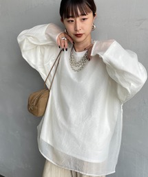 [nenom/ネノム] 重ね着風 オーガンジーレイヤードシアーロングスリーブＴシャツ【追加】