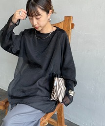 nenom（ネノム）の「【限定展開】[nenom/ネノム] 重ね着風 オーガンジーレイヤードシアーロングスリーブＴシャツ【追加】（Tシャツ/カットソー）」