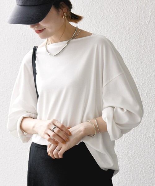 SHIPS any:〈接触冷感/汗染み防止加工/洗濯機可能〉ボートネック ワイド ロンTEE セール】SHIPS any:〈接触冷感/汗染み防止加工/洗濯機可能
