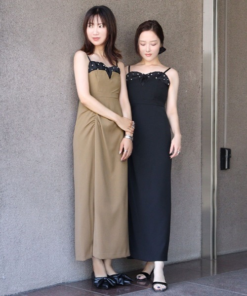 DONOBAN(ドノバン)の「【ANDRESD】dropped pearl dress セレモニー 結婚式 二次会 同窓会 成人式 入学式 卒業式 お呼ばれ パーティードレス オケージョンドレス(ワンピース・レディース・ブラック/ベージュ/チャコール・S/M/L)」の4枚目の写真