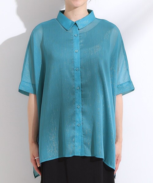 Cutie Blonde（キューティーブロンド）の「大人のシアー感 ラメが華やかな楊柳ポンチョシャツ（シャツ/ブラウス・レディース・ダークブラウン/ブラック/ブルー/ホワイト・00）」の21枚目の写真