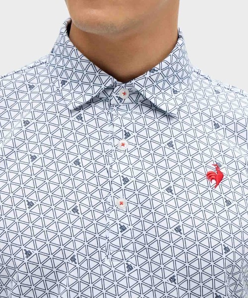 le coq sportif GOLF(ルコックスポルティフゴルフ)の「【le coq sportif GOLF】吸汗速乾/UVカットストレッチジャガード半袖シャツ ゴルフウェア(ポロシャツ・メンズ・ベージュ/ネイビー/ホワイト・M/L/XL/3L)」の4枚目の写真