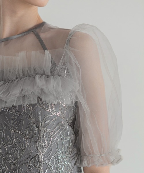 セール】【LEJA】チュールフラワースパンコールIラインワンピース