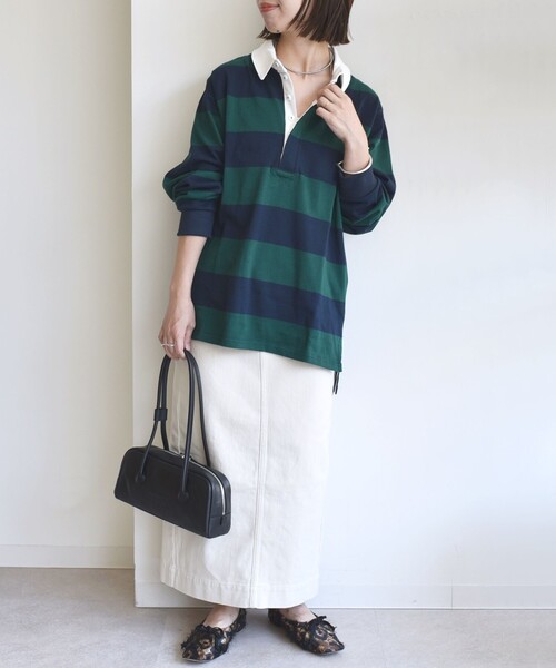 LOGAN knitting mills(ローガンニッティングミルズ)の「【SHIPS別注】LOGAN KNITTING MILLS:〈洗濯機可能〉ラガー シャツ(Tシャツ/カットソー・レディース・グリーン/ベージュ・ONE SIZE)」の7枚目の写真
