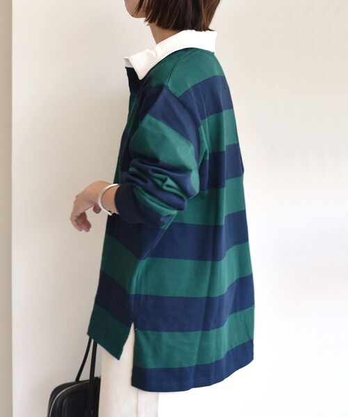LOGAN knitting mills(ローガンニッティングミルズ)の「【SHIPS別注】LOGAN KNITTING MILLS:〈洗濯機可能〉ラガー シャツ(Tシャツ/カットソー・レディース・グリーン/ベージュ・ONE SIZE)」の11枚目の写真