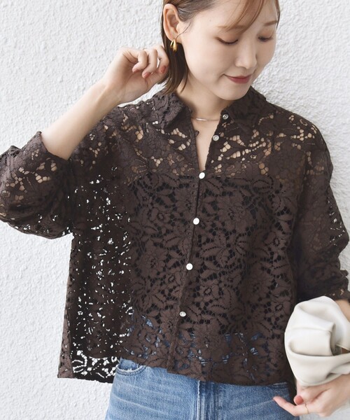 今期購入・未使用★シップス SHIPS レース ブラウス サイズ38 手洗い可能〉レース シャツ 羽織（シャツ/ブラウス）｜SHIPS
