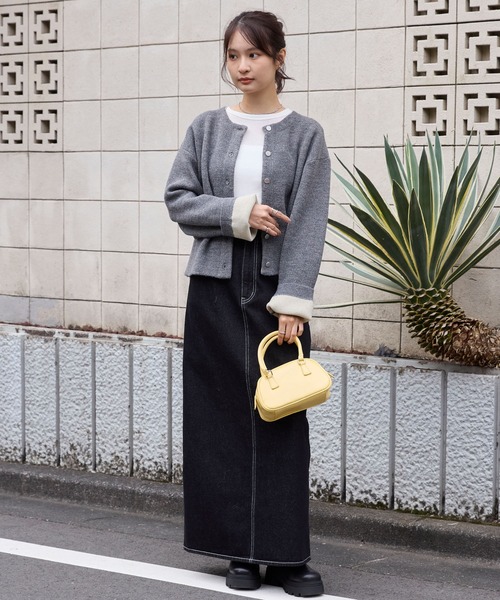 ダブルフェイス 配色 ショート丈ニットカーディガン MONO-MART│MONO