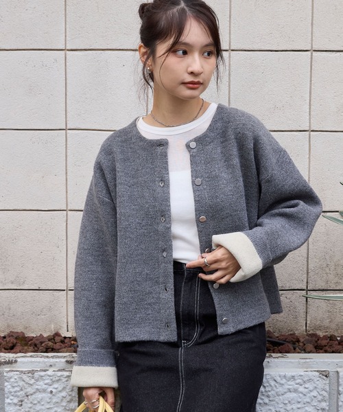 【mimi】カーディガン、ライトブルー、ライトグレー　2枚まとめ mily bilet】高見えロゴプレートがキラリ。前後2WAYリボンデザイン