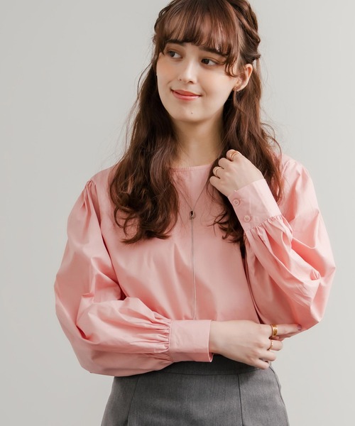 セール】ボックスシルエット バルーンスリーブクルーネック長袖シャツ