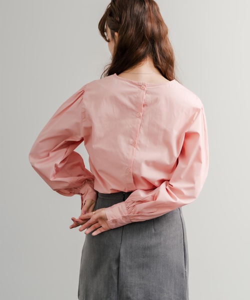 セール】ボックスシルエット バルーンスリーブクルーネック長袖シャツ