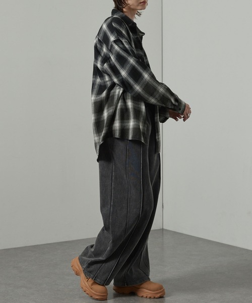 Alfred Alex(アルフレッドアレックス)の「【Alfred Alex】ヴィンテージ加工ケミカルウォッシュ ワンポイント刺繍 切り替えダンボールワイドスウェットパンツ【セットアップ対応】(スウェットパンツ・メンズ・ワイン/ブラック/グレー/ネイビー・L/M/S)」の22枚目の写真