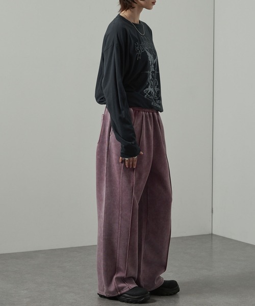 Alfred Alex(アルフレッドアレックス)の「【Alfred Alex】ヴィンテージ加工ケミカルウォッシュ ワンポイント刺繍 切り替えダンボールワイドスウェットパンツ【セットアップ対応】(スウェットパンツ・メンズ・ワイン/ブラック/グレー/ネイビー・L/M/S)」の7枚目の写真