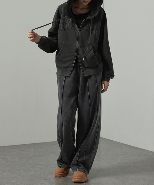 Alfred Alex(アルフレッドアレックス)の「【Alfred Alex】ヴィンテージ加工ケミカルウォッシュ ワンポイント刺繍 切り替えダンボールワイドスウェットパンツ【セットアップ対応】(スウェットパンツ・メンズ・ワイン/ブラック/グレー/ネイビー・L/M/S)」の17枚目の写真