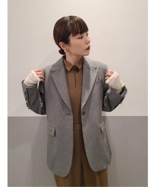 ドライタッチショルダージャケット セットアップ対応／洗える】ドライツイル ノーカラー ジャケット