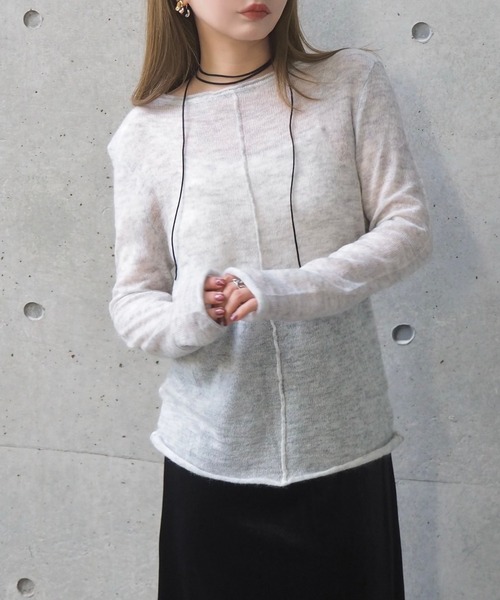 LAULEN(ローレン)の「wool mohair 2way sheer knit /ウールモヘアブレンド2ウェイシアーニット(ニット/セーター・レディース・ホワイト/グレー/ブラック・FREE)」の3枚目の写真