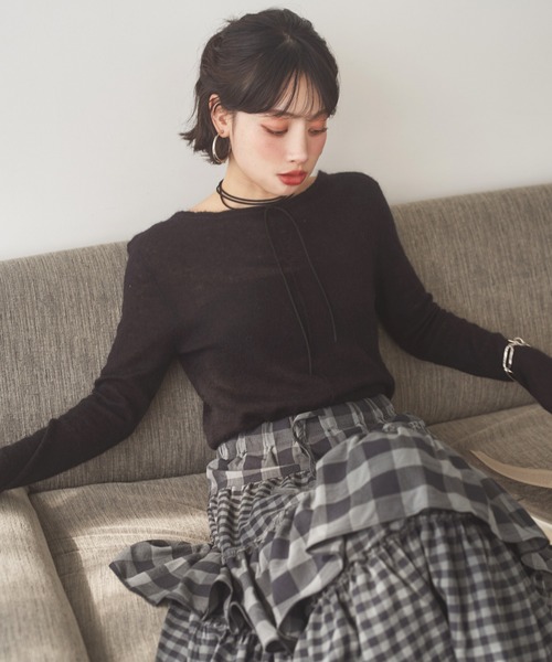 LAULEN(ローレン)の「wool mohair 2way sheer knit /ウールモヘアブレンド2ウェイシアーニット(ニット/セーター・レディース・ホワイト/グレー/ブラック・FREE)」の1枚目の写真