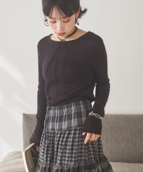 LAULEN(ローレン)の「wool mohair 2way sheer knit /ウールモヘアブレンド2ウェイシアーニット(ニット/セーター・レディース・ホワイト/グレー/ブラック・FREE)」の4枚目の写真