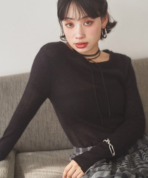 LAULEN(ローレン)の「wool mohair 2way sheer knit /ウールモヘアブレンド2ウェイシアーニット(ニット/セーター・レディース・ホワイト/グレー/ブラック・FREE)」の7枚目の写真