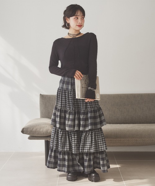 LAULEN(ローレン)の「wool mohair 2way sheer knit /ウールモヘアブレンド2ウェイシアーニット(ニット/セーター・レディース・ホワイト/グレー/ブラック・FREE)」の12枚目の写真