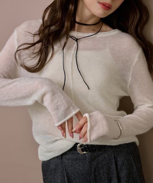 LAULEN(ローレン)の「wool mohair 2way sheer knit /ウールモヘアブレンド2ウェイシアーニット(ニット/セーター・レディース・ホワイト/グレー/ブラック・FREE)」の13枚目の写真