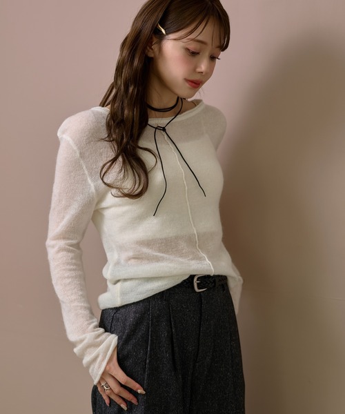LAULEN(ローレン)の「wool mohair 2way sheer knit /ウールモヘアブレンド2ウェイシアーニット(ニット/セーター・レディース・ホワイト/グレー/ブラック・FREE)」の14枚目の写真