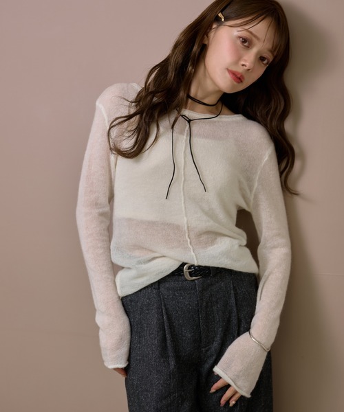 LAULEN(ローレン)の「wool mohair 2way sheer knit /ウールモヘアブレンド2ウェイシアーニット(ニット/セーター・レディース・ホワイト/グレー/ブラック・FREE)」の16枚目の写真