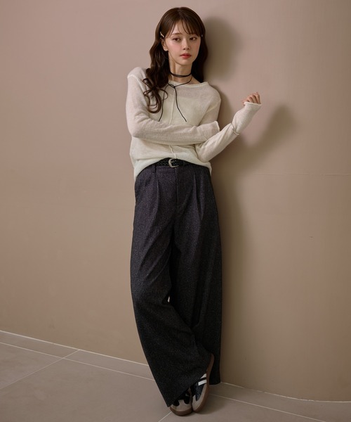 LAULEN(ローレン)の「wool mohair 2way sheer knit /ウールモヘアブレンド2ウェイシアーニット(ニット/セーター・レディース・ホワイト/グレー/ブラック・FREE)」の17枚目の写真