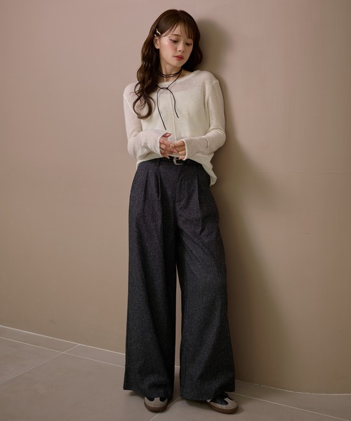 LAULEN(ローレン)の「wool mohair 2way sheer knit /ウールモヘアブレンド2ウェイシアーニット(ニット/セーター・レディース・ホワイト/グレー/ブラック・FREE)」の20枚目の写真