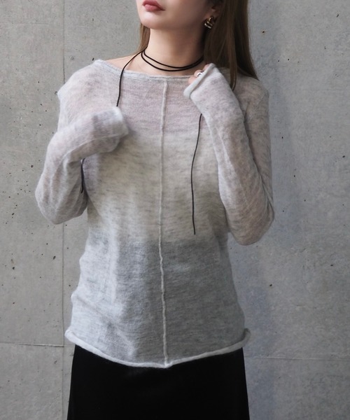 LAULEN(ローレン)の「wool mohair 2way sheer knit /ウールモヘアブレンド2ウェイシアーニット(ニット/セーター・レディース・ホワイト/グレー/ブラック・FREE)」の21枚目の写真