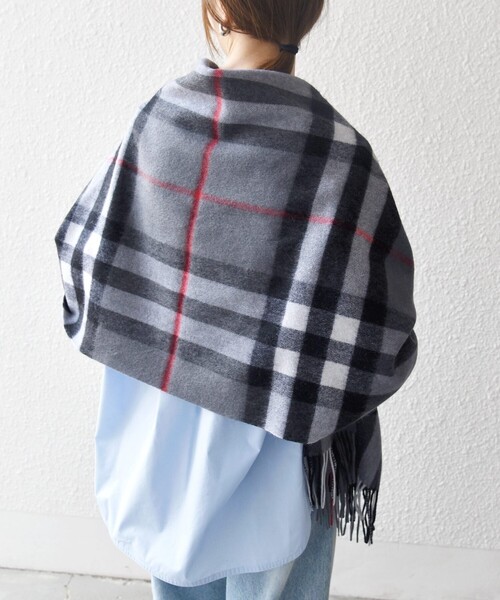 SHIPS any（シップス エニィ）の「SHIPS any: ウール チェック ストール（ストール/ショール・レディース・ブルー/ライトグレー/イエロー・ONE SIZE）」の7枚目の写真