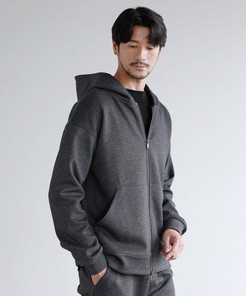 SPU(スプ)の「【セットアップ対応】防シワ・抗ピリング・ウォッシャブル ハイポンチダブルZIPパーカー(パーカー・メンズ・チャコール/ネイビー/ブラック/グレー/杢グレー/グレー系・S/M/L/XL)」の5枚目の写真