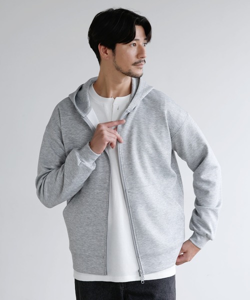 SPU(スプ)の「【セットアップ対応】防シワ・抗ピリング・ウォッシャブル ハイポンチダブルZIPパーカー(パーカー・メンズ・チャコール/ネイビー/ブラック/グレー/杢グレー/グレー系・S/M/L/XL)」の3枚目の写真