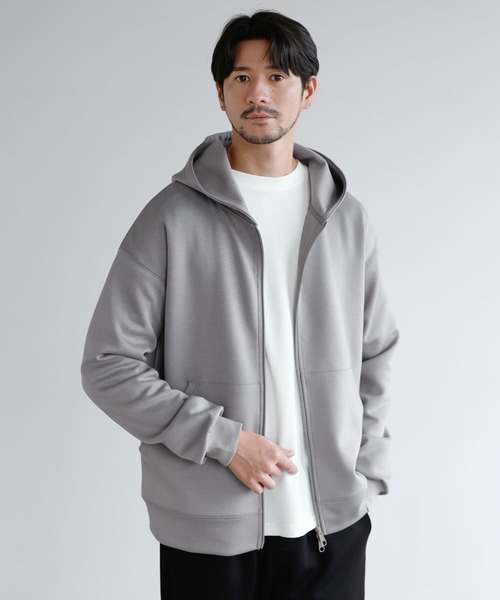 SPU(スプ)の「【セットアップ対応】防シワ・抗ピリング・ウォッシャブル ハイポンチダブルZIPパーカー(パーカー・メンズ・チャコール/ネイビー/ブラック/グレー/杢グレー/グレー系・S/M/L/XL)」の2枚目の写真