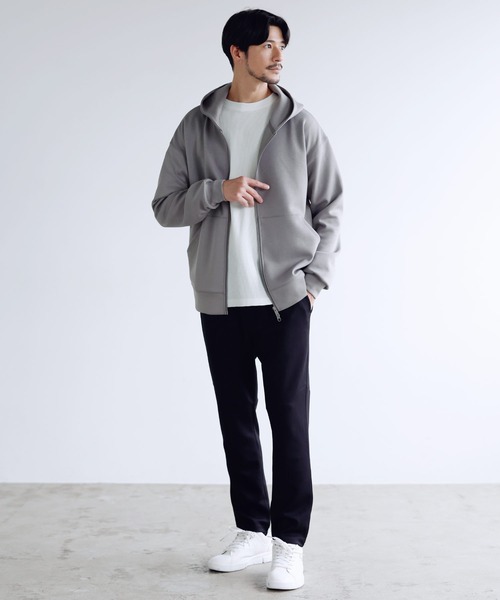 SPU(スプ)の「【セットアップ対応】防シワ・抗ピリング・ウォッシャブル ハイポンチダブルZIPパーカー(パーカー・メンズ・チャコール/ネイビー/ブラック/グレー/杢グレー/グレー系・S/M/L/XL)」の16枚目の写真