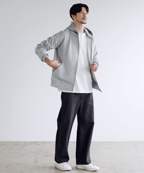 SPU(スプ)の「【セットアップ対応】防シワ・抗ピリング・ウォッシャブル ハイポンチダブルZIPパーカー(パーカー・メンズ・チャコール/ネイビー/ブラック/グレー/杢グレー/グレー系・S/M/L/XL)」の22枚目の写真