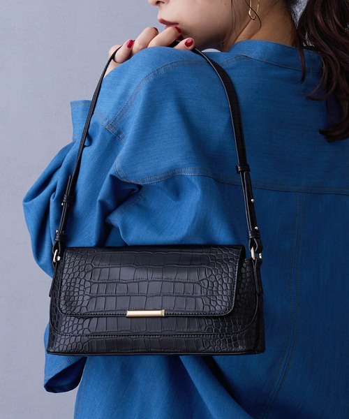 セール】クロコ型押しスクエアバッグ（ショルダーバッグ