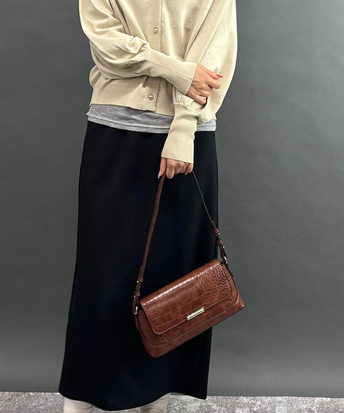 マルベリー クロコ型押し サコッシュ ショルダーバッグ ユニセックス 茶色 マルベリー クロコ型押し サコッシュ ショルダーバッグ ユニ