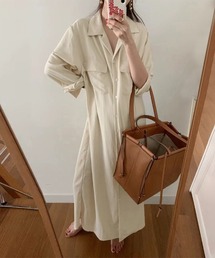 ポケット付きロングシャツワンピース