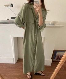 ポケット付きロングシャツワンピース