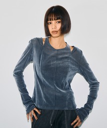 ストライプ切り替え」に該当するTシャツ/カットソー（ブルー