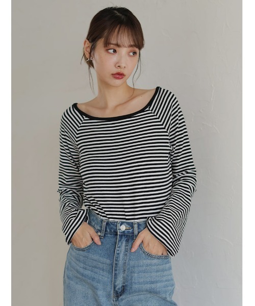 fifth(フィフス)の「前後2wayフレアスリーブカットソー(Tシャツ/カットソー・レディース・ブラック×ホワイト・M)」の1枚目の写真