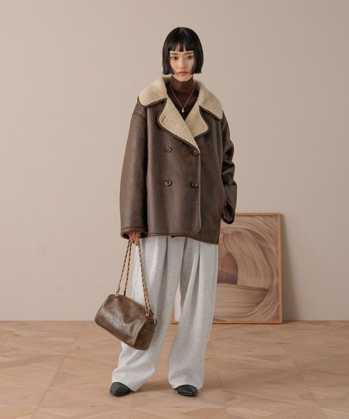 ランバンスタジオ ムートンジャケット 羊革 ペイズリー柄 グレー ランバンスタジオ ムートンジャケット 羊革 ペイズリー柄 グレー