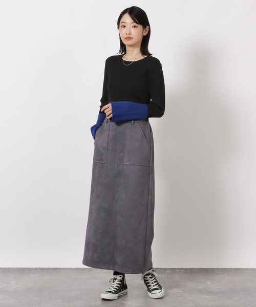 LAKOLE(ラコレ)の「12ゲージ袖配色ニット / 575972(ニット/セーター・レディース・モカ/ホワイト×ブラック/ブラック/ブルー・FREE)」の9枚目の写真