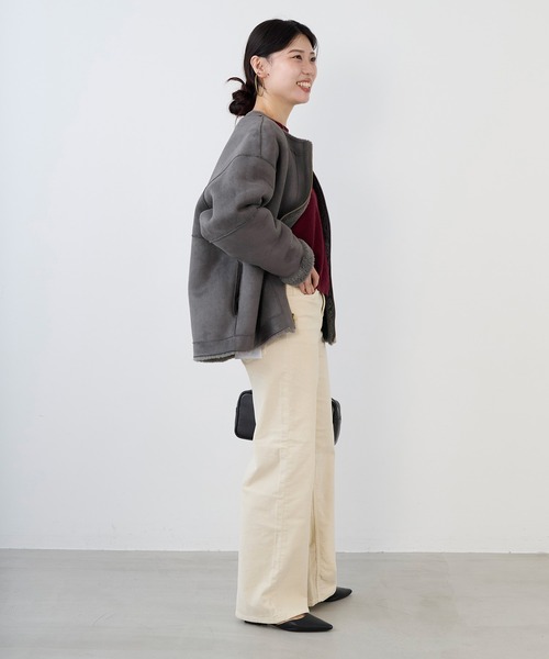 MICA&DEAL(マイカ&ディール)の「リバーシブルノーカラーボアコート(ノーカラーコート・レディース・オフホワイト/チャコールグレー/ブラウン・FREE)」の19枚目の写真