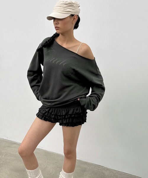BLACKUP（ブラックアップ）の「[MADE] チピボートネックプリント長袖Tシャツ（Tシャツ/カットソー・レディース・チャコール/ホワイト系/グレー・FREE）」の3枚目の写真