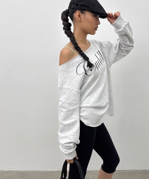BLACKUP（ブラックアップ）の「[MADE] チピボートネックプリント長袖Tシャツ（Tシャツ/カットソー・レディース・チャコール/ホワイト系/グレー・FREE）」の6枚目の写真