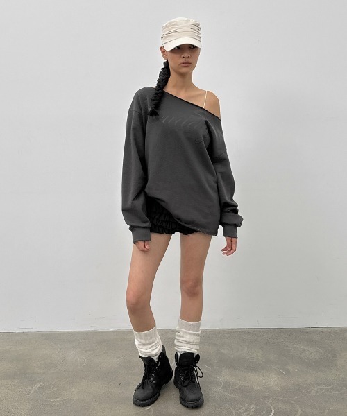 BLACKUP（ブラックアップ）の「[MADE] チピボートネックプリント長袖Tシャツ（Tシャツ/カットソー・レディース・チャコール/ホワイト系/グレー・FREE）」の21枚目の写真