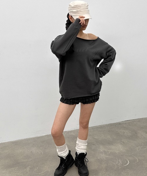 BLACKUP（ブラックアップ）の「[MADE] チピボートネックプリント長袖Tシャツ（Tシャツ/カットソー・レディース・チャコール/ホワイト系/グレー・FREE）」の19枚目の写真