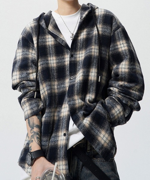 SHIBUYA Zy.(シブヤジー)の「Street Crushチェックシャツフーディ(パーカー・メンズ・ブラック/ピンク・M/L/XL)」の3枚目の写真