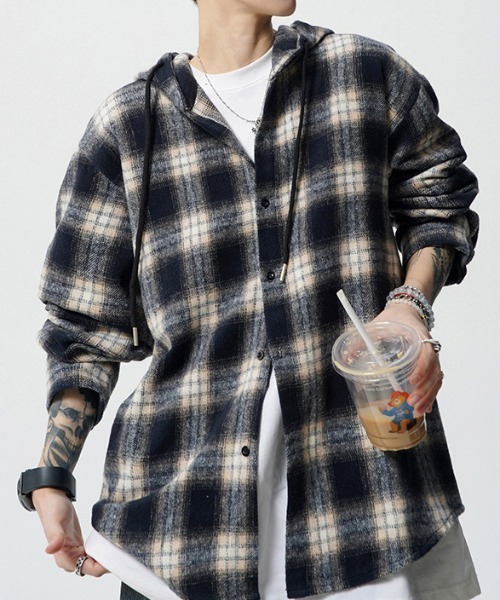SHIBUYA Zy.(シブヤジー)の「Street Crushチェックシャツフーディ(パーカー・メンズ・ブラック/ピンク・M/L/XL)」の5枚目の写真